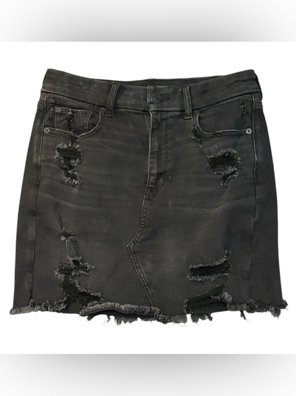 American Eagle Outfitters Black Distressed Denim Mini Skirt